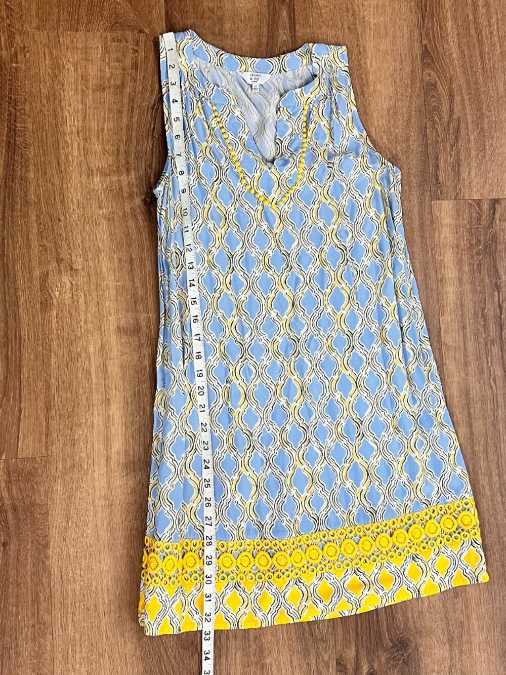 Crown & Ivy Lattice Blue and Yellow Summer Dress / Cover Up Sz SP - Picture 6 of 9